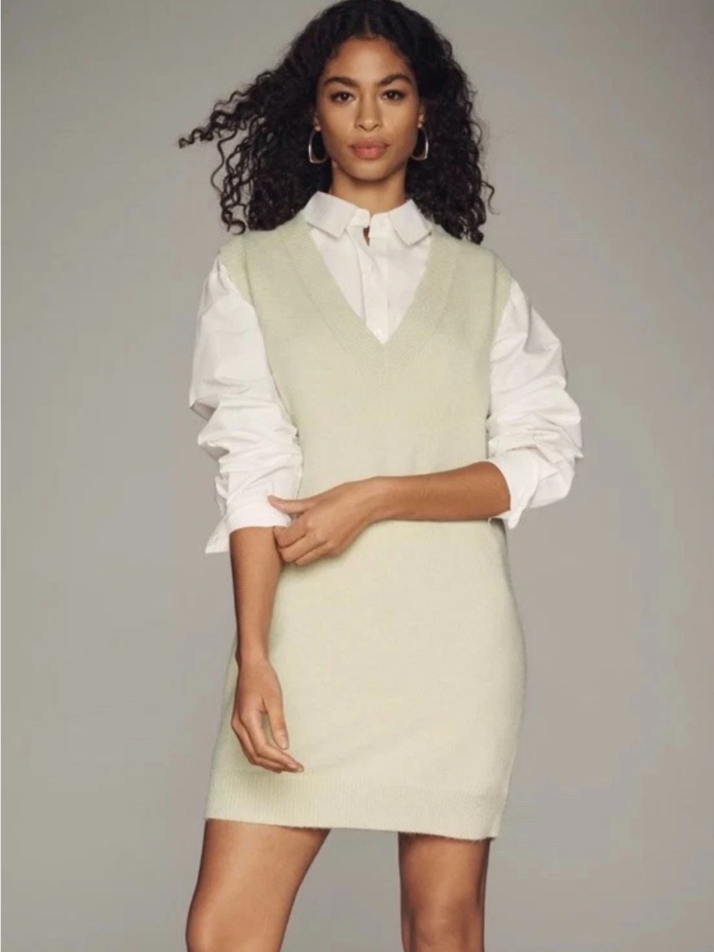 Sunday In Brooklyn Sage Mint Pastel Knit V-Neck Preppy Sweater Vest M
